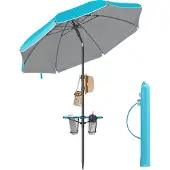 Songmics In hoogte verstelbare strandparasol met opvouwbare zonwering, Blauw / 160 cm