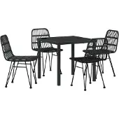 vidaXL Tuin Eettafel Set 5 st Zwart Gepoedercoat staal