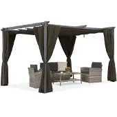 Garden Point Bruine La Palma terraspergola 3x4m met gordijnen