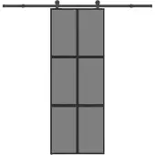 vidaXL Schuifdeur met beslag 76x205 cm gehard glas en aluminium