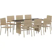 vidaXL Tuin Eettafel Set 9 st Beige poly rattan