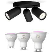 Philips Hue Pongee Opbouwspot Zwart 3-pack + Gu10-lampen Met Gekleurd Licht