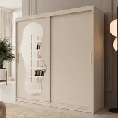 Meubella - Kledingkast Ulysses - Beige - 200 cm - Met spiegel