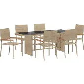 vidaXL Tuin Eettafel Set 7 st Beige poly rattan