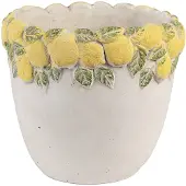 Clayre & Eef Bloempot Ø 16x15 cm Wit Geel Steen Citroen