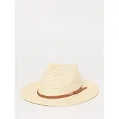 Barbour Straw Fedora Hat with Leather Band Wo - Beige