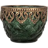 Clayre & Eef Waxinelichthouder Ø 10x8 cm Groen Glas