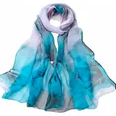 Charme Bijoux Sjaal 160X48 blauw / lila / roze gebloemd polyester -