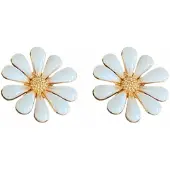 Charme Bijoux Clip Oorbellen-Madelief-Wit-2 cm- geen gaatje-