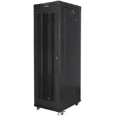 Lanberg FF01 serie V2 - Netwerkserverkast - platpakket, met LCD-scherm, met gaasdeur, 600x1000 - met 6 ventilatoren - vrijstaand - RAL 9004, zwart - 42 HE - 48,3 cm (19")