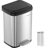 Songmics Keukenafvalbak van 50 liter met deksel, Zilver + Zwart