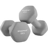 Songmics Hexagon dumbbells voor thuis met neopreen coating, Grijs / 2 x 5 kg