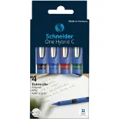 Schneider rollerball - One Hybrid C - conus punt - lijnbreedte 0,3mm - 4 stuks assorti kleuren - S-183194