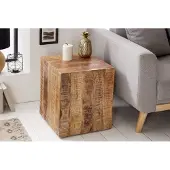Invicta Stevige bijzettafel FACTORY 40cm gevlamd mangohout op wielen - 39582