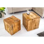 Invicta Naturel set van 2 bijzettafels CURACAO 40cm mangohouten blokjes - 42577