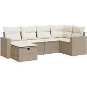 vidaXL 6-delige tuinmeubelset met kussens, beige, polyrotan