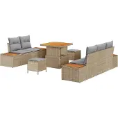 vidaXL Tuinset met 8 stukken, 7 zitplaatsen, beige, polyrotan