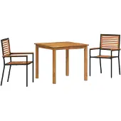 vidaXL Tuin Eettafel Set 3 st Zwart Massief Acacia Hout