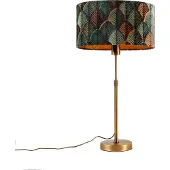 QAZQA Tafellamp brons met ovale velvet kap bladmotief 35cm - Parte