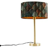 QAZQA Tafellamp messing met ovale velvet kap bladmotief 35cm - Simplo