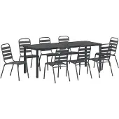 vidaXL Tuin Eettafel Set 9 st Antraciet Gepoedercoat staal