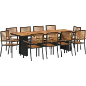 vidaXL Tuin Eettafel Set 11 st Zwart en Bruin poly rattan