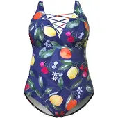 Ulla Popken Badpak marine / geel / groen / oranje