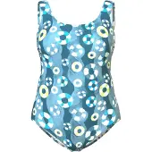 Ulla Popken Badpak blauw / lichtgroen / wit
