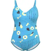 Ulla Popken Badpak turquoise / geel / wit