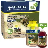 Edialux Herbruikbare wespenval met 500 ml natuurlijke lokvloeistof, 3 weken werkzaam, veilig voor kinderen, eenvoudig te bevestigen aan bomen en hekken, perfect voor buiten, milieuvriendelijk