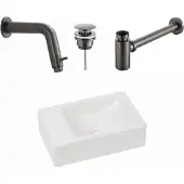 Plieger Houston fonteinset met mat witte fontein links en gunmetal inbouwkraan