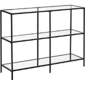 Vasagle Consoletafel van gehard glas met metalen frame, Klassiek zwart + transparant
