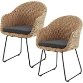 Juskys – Cody Rotan Tuinstoelen Set van 2 – 59 x 57 x 82 cm – Voorzien Van Comfortabele Zitkussens En Stalen Frame – Voor Terras En Eetkamer – Naturel Rotan En Staal