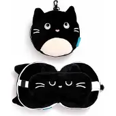 Relaxeazzz Feline Fine knuffel/reiskussen/slaapmasker - 2-in-1 set - voor kinderen- in vliegtuig of auto