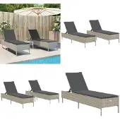 vidaXL Ligstoelen 2 st met kussen poly rattan lichtgrijs