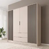 Meubella - Kledingkast Nairobi - Beige - Zwart - 206 cm