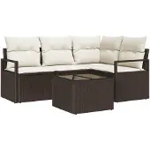 vidaXL Bankstel 5 st Bruin en Crème poly rattan