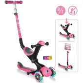 Globber GO-UP DELUXE LIGHTS – 3-in-1 driewieler, 120/80 mm wielen, ABEC 5 lagers, driewieler, verstelbare hoogte, LED-lichtgevende wielen, roze