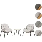 Mendler Poly-Rattan set HWC-N33, balkonset, tuinmeubelset, zitgroep, stoel, bijzettafeltje grijs, kussens lichtgrijs
