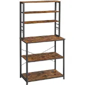 Vasagle Staande keukenplank met 6 planken en 6 haken, Rustiek bruin + zwart