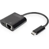 Digitus RJ45, USB-C Adapter [1x USB-C stekker - 1x RJ45-bus, USB-C bus] DN-3027 Incl. RJ45-bus, Met laadbus, Met USB