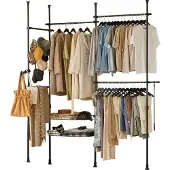SoBuy Kledingrek - 4 Rekken - Verstelbaar - 305 x 5 x 270 cm - Zwart