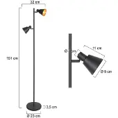 Mexlite Zwarte 2 lichts vloerlamp Oeroe 4117ZW met E14 fittingen