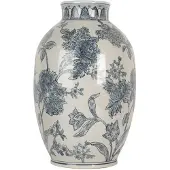 Clayre & Eef Vaas Ø 22x36 cm blauw keramiek bloemen