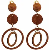 Charme Bijoux Clip oorbellen -cirkel- bruin hout-geen gaatje-lang-