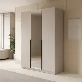 Meubella - Kledingkast Sabre - Beige - 150 cm - Met spiegel