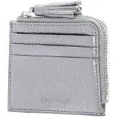 Coccinelle Leren kaarthoes Tassel Credit Card Holder Steel zilverkleurig