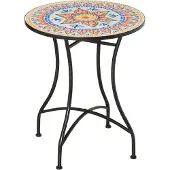 Outsunny ronde tuintafel met keramisch mozaiekblad voor 2 personen - Bistrotafel - Balkontafel - Terrastafel