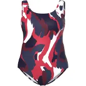 Ulla Popken Badpak navy / donkerblauw / pitaja roze / wit