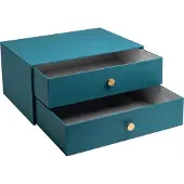 Exacompta OfficeByMe-ladebox A4+ blauwgroen, 2 laden met gouden knop, FSC-karton, stapelbaar, plasticvrij